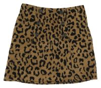 Hnědo-černá vlněná sukně s leopardím vzorem Tu