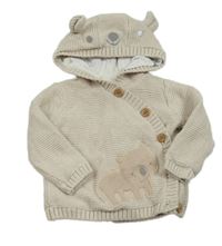 Béžový podšitý zavinovací propínací svetr s čumákem a kapucí Mothercare