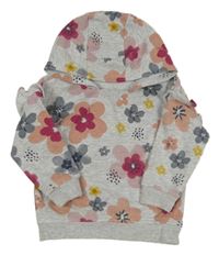 Šedá melírovaná mikina s květy a kapucí Dunnes