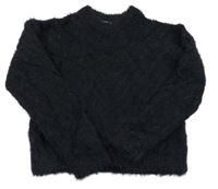 Tmavomodrý kožešinový crop svetr HEMA