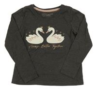 Tmavošedé triko s labutěmi Primark