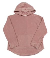 Růžová žebrovaná sametová mikina s kapucí F&F