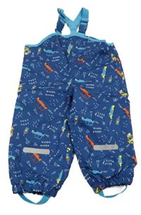 Modré šusťákové laclové zateplené kalhoty a auty Impidimpi