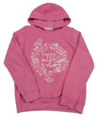 Růžová mikina s květy a nápisem a kapucí George