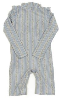 Bílo-světlemodro-žlutý pruhovaný květovaný UV overal Primark