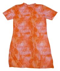 Oranžovo-růžové vzorované síťované šaty 