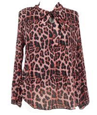 Dámská růžovo-šedá vzorovaná šifonová plisovaná halenka 