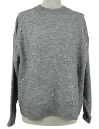 Nové - Dámský šedý třpytivý svetr s flitry H&M
