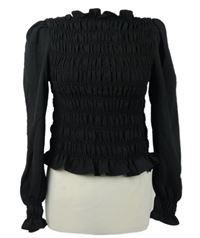 Nové - Dámská černá žabičková crop halenka s nabíranými rukávy H&M