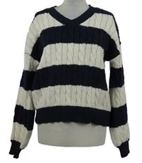 Dámský bílo-tmavomodrý vzorovaný svetr Shein 