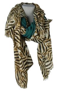 Dámská béžovo-zeleno-černá vzorovaná šála 