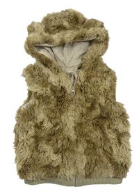 Béžová chlupatá podšitá propínací vesta s kapucí H&M