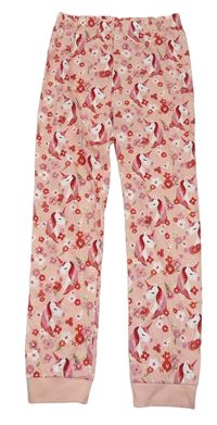 Světlerůžové pyžamové kalhoty s kytičkami a jednorožci TU