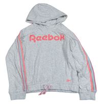 Světlešedo-bílá melírovaná lehká crop mikina s logem a kapucí Reebok