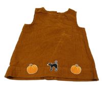 Rezavá manšestrová vesta s kočkou a dýněmi