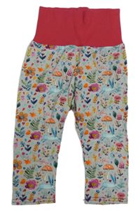 Šedo-rubínové lehké tepláky s kytičkami a obrázky