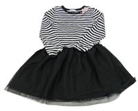 Černo-bílé pruhované pleteno/tylové šaty H&M
