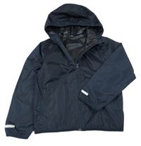 Tmavomodrá šusťáková nepromokavá bunda s kapucí