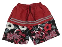 Vínovo-černé plážové kraťasy s kytičkami