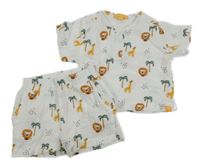 2 set - bílé tričko se zvířátky + bílé kraťasy se zvířátky