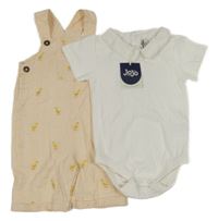 Nové - 2 set Bílé polo body + pruhované laclové kraťasy s kachnami
