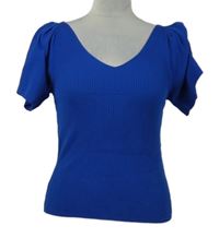 Dámské kobaltově modré žebrované svetrové tričko s volnými zády Only