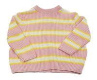 Růžovo-bílo-žlutý pruhovaný svetr Topolino