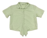 Světlezeleno-bílá kostičkovaná krepová crop halenka s uzlem H&M