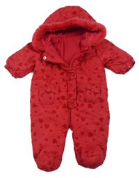 Tmavorůžová šusťáková zimní kombinéza se srdíčky a kapucí Matalan