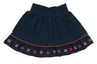 Tmavomodrá manšestrová sukně s kytičkami 