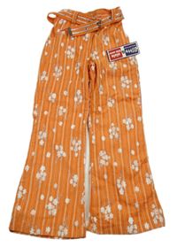 Nové - Oranžové květované manšestráky s páskem 