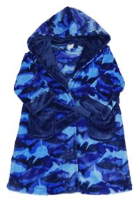 Modrý army plyšový župan s kapucí MINIKIDZ