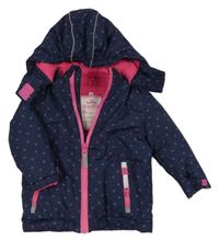 Tmavomodrá šusťáková zateplená bunda se srdíčky a kapucí Topomini