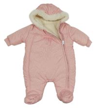 Světlerůžová šusťáková zimní kombinéza se srdíčky a kapucí Dunnes