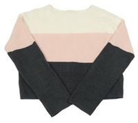 Smetanovo-růžovo-antracitový crop svetr H&M