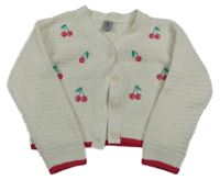 Smetanový propínací svetr s kytičkami Tu