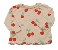 Světlerůžové žebrované triko s třešněmi M&S