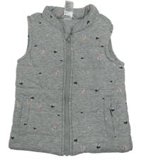 Šedá tepláková zateplená vesta s kytičkami
