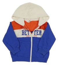 Bílo-červeno-modrá propínací mikina s nápisem a kapucí H&M