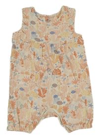 Smetanovo-barevný vzorovaný kraťasový overal s obrázky Mothercare