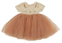 Béžovo-růžové květované šaty s čumákem a tylovou sukní Next