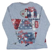 Světlemodré melírované triko se skejty a nápisem C&A