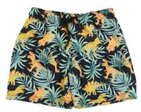 Černo-zelené plážové kraťasy s listy a dinosaury H&M