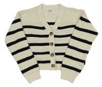 Smetanovo-černý pruhovaný propínací crop svetr H&M