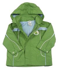 Zeleno-světlemodrá šusťáková jarní bunda s odepínací kapucí 