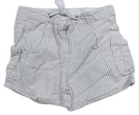 Bílo-růžovo-khaki pruhované lněné kraťasy