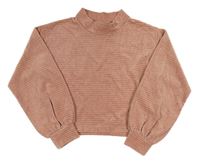 Strarůžová sametová žebrovaná crop mikina zn. Lindex