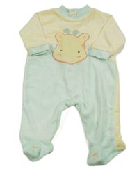 Světlezeleno-žlutý sametový overal se žirafou Bon Bébé
