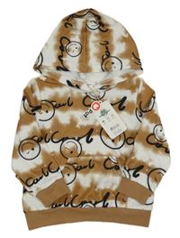 Nové - Béžovo-bílá vzorovaná mikina se smajlíky a kapucí zn. Pat Pat