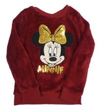 Červená chlupatá mikina s Minnií Disney